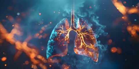 Poster - Closeup of a human lung with pneumonia illustrating the impact of the disease on the bodys recovery process. Concept Pneumonia Recovery, Human Lung, Medical Illustration, Disease Impact