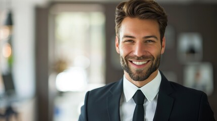 Aufkleber - The concept of business, people, and an office - a smiling, happy businessman in a suit