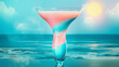 Miami vice cocktail on background with blue sea and sky tropical background
