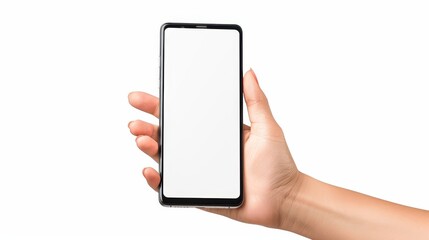 Aufkleber - Hand holding smartphone on white background. White screen.
