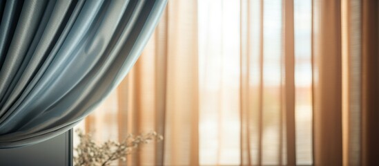 Wall Mural - A closeup of a hardwood window frame with tints and shades, adorned with curtains and a vase of flowers. The glass reflects a pattern of metal accents, while eyelashes gently brush against the glass