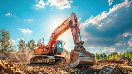 A large excavator dominates the construction site