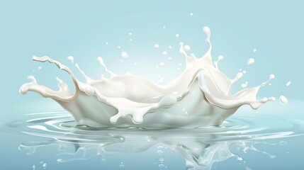 Poster - Natural dairy product, yogurt or cream in crown splash with flying drops. Realistic Modern illustration.