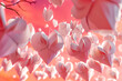 A 3D illustration of paper hearts cascading through a pink sky, symbolizing love on Valentine's Day.