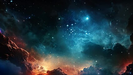 Poster - Abstract space background with nebulae and stars. 3D rendering, AI Generated