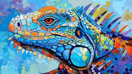 Wall Mural - Close-up portrait of an iguana in picture style. Illustration for cover, card,  interior design, decor or print.
