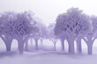 Earth Day scene with paper-cut trees in misty lavender tones.