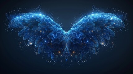Fototapete - Two flying blue hearts with wings. Valentine's day card. Low poly style design. Abstract geometric background. Wireframe light structure. Modern 3D graphic concept. Modern illustration.