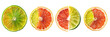 Set of A to cut Grapefruit fruit Lime is in the top view on a transparent background