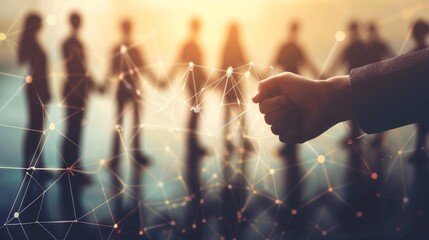 Aufkleber - An example of a business network concept. A group of people shaking hands. Customer support. Human relationships. An example of a business success. An example of management strategy.