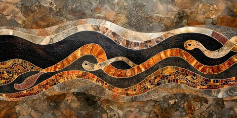 Wall Mural - Creation of the Land and People: Australian Aboriginal Dreamtime Story of the Rainbow Serpent. Concept Australian Aboriginal Culture, Dreamtime Stories, Rainbow Serpent Myth