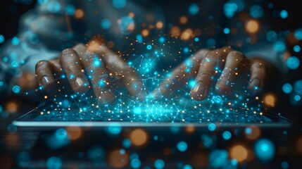 Leinwandbilder - Businessman hands touching tablet, digital marketing concept, and technology global networking security information.