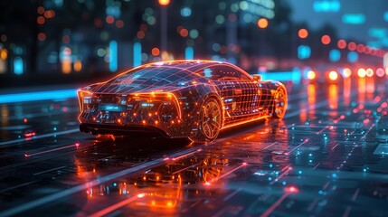 Poster - Autonomous self-driving mode vehicle with graphic sensor radar signal system and internet sensor, smart car trends in automotive industry.