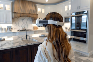 Woman in kitchen wearing VR