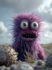 Sticker - A purple monster with big eyes and a big mouth. Generative AI.