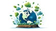 Hands Holding The Green Earth Globe with tree ,Vector Illustration
