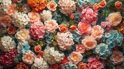 Wall Mural - Vintage-style Artificial Flower Wall for Background