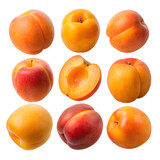 Set of apricots isolated on a transparent background