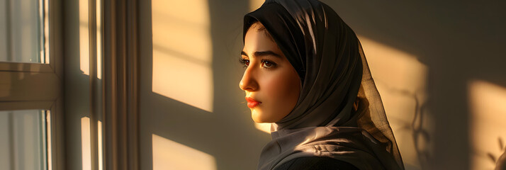 Poster - The most realistic Portrait photograph of islam, muslim, arabic vibes, beautiful, a muslim woman standing in front of camera