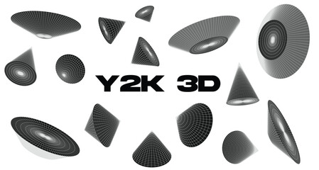  3D Y2K Geometric vectors , grid 3d cyber shapes elements .