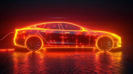 Wall Mural - car charge line icon. continuous one line with curl. vehicle charging plug sign. electric power symb