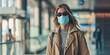 Woman wearing a mask while traveling on vacation to help prevent the spread of diseases to immunocompromised people