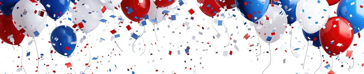 Patriotic red white and blue balloons and confetti 