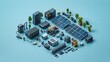 © Khalida - Vector illustration of a solar cell equipment component for solar plant energy in an on-grid inverter system diagram, depicted with isometric perspective.