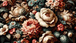 Vintage flowers set against a black background, embodying a floral pattern reminiscent of Baroque old fashioned style wallpaper