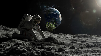 Wall Mural - the moon - ship in space - Lunar Genesis: Planting Hope on the Moon - astronaut