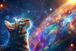 Psychedelic Cat in vortex space, vibrant colors, generated with ai
