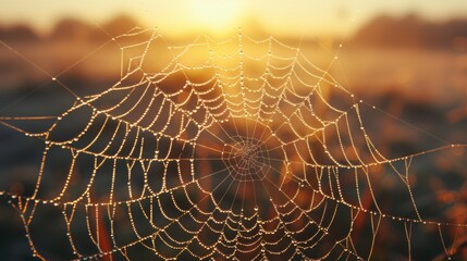 Spider web with drops of water in the web, generated with ai
