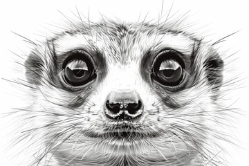 Wall Mural - Suricata, front view, white and black style art, generated with ai