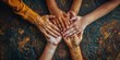 Top view three generations joining hands, showing unity and support, generated with AI