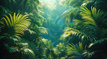 Lush Green Rainforests With Bright Rays Of Light Shining Through The Foliage