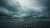 Fototapeta  - Sky Background Horizon with Dramatic Clouds and Empty Dark Asphalt Street Floor - generative ai