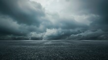 Sky Background Horizon With Dramatic Clouds And Empty Dark Asphalt Street Floor - Generative Ai