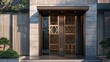 An artistic main door design with custom hand-carved motifs or etched glass panels, adding a personalized touch of craftsmanship and individuality to the modern house facade in