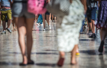 Sticker - Tourists walking at Stradun street in Dubrovnik, Croatia