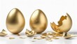 golden luxury easter set eggs set golden eggs cracked broken into many pieces isolated on a white background golden easter eggs holiday symbol 3d illustration