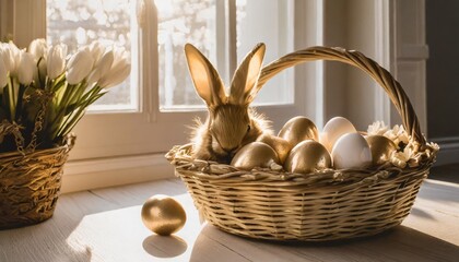 Poster - easter home decoration eggs basket and bunny