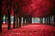 A breathtaking scene unfolds as a row of majestic trees boast vibrant red silk cotton flowers petals, creating a captivating display of natures beauty. Generative AI