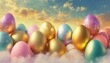 modern bright color easter eggs banner colourful pop art fantasy world with clouds in the form of bright easter eggs and balls generative