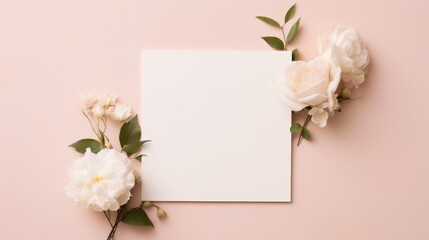 Wall Mural - pink marriage invitation postcard paper mockup romance letter floral wedding blank paper template