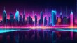 Futuristic Cityscape with Neon Lights - Hi-tech Sci-fi Urban Landscape, Digital Art Concept