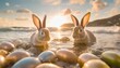 cute easter bunnies hunting easter eggs underwater travel vacation for easter holidaysd