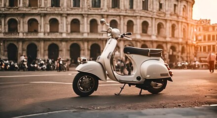 Wall Mural - Motorcycle in Rome at sunset.