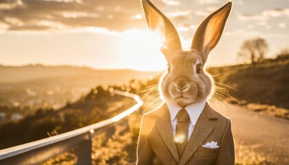 Poster - easter bunny wearing a business suit created with technology