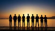 © Mustapha.studios - Silhouette of Business Team Celebrating Success at Sunset - Motivation, Unity, Achievement, Joy Concept