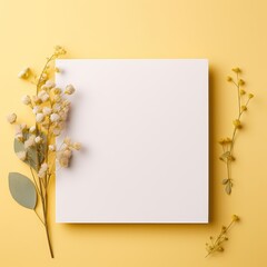 Wall Mural - yellow marriage invitation postcard paper mockup romance letter floral wedding blank paper template